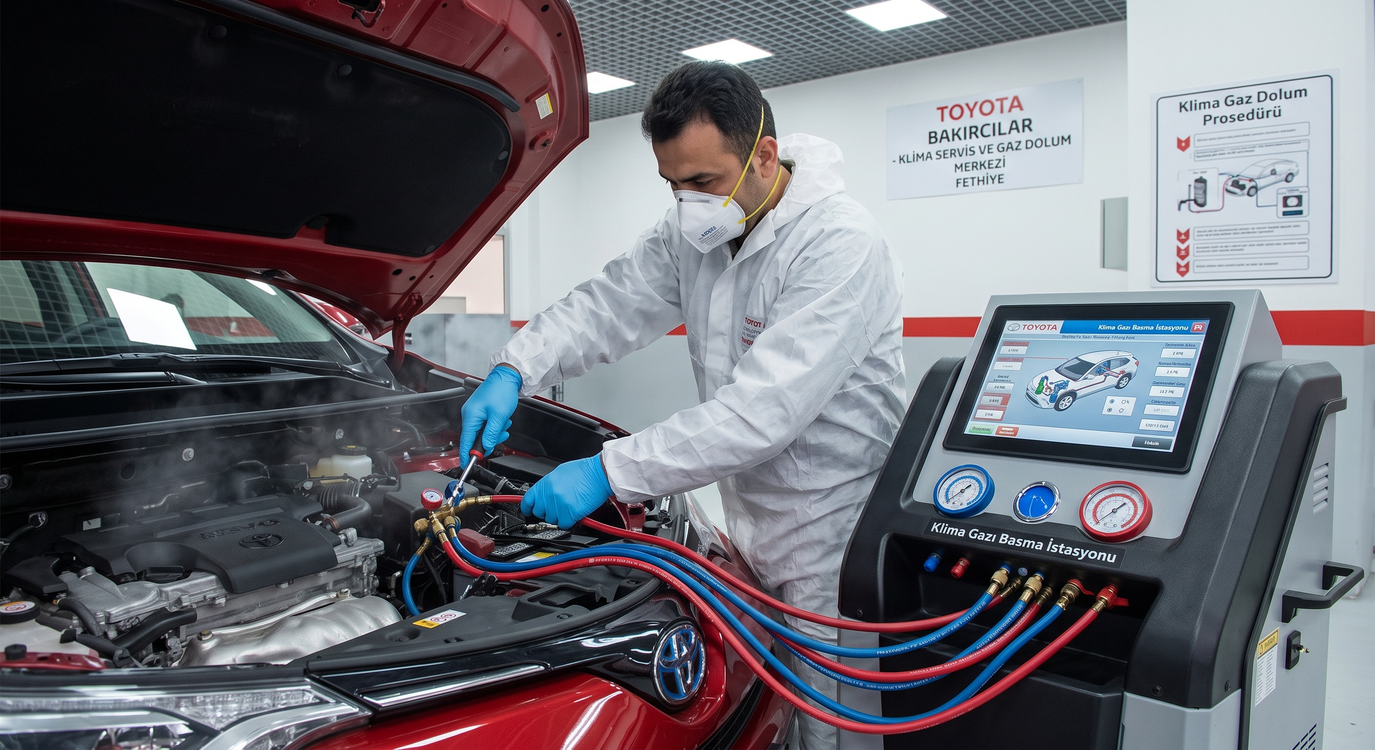 Toyota Lexus klima sistemi kaçak testi ve basınç kontrolü - Fethiye